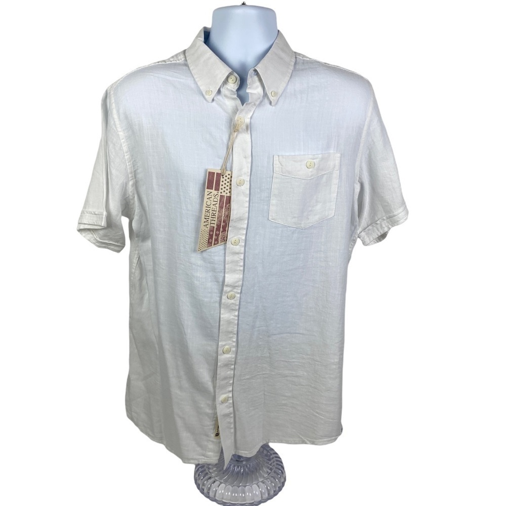 American Threads White Button Down Lightweight Shirt Men's‎ Medium NEW